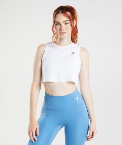 Women's Gymshark Training Crop Tanks White | CA 67810N